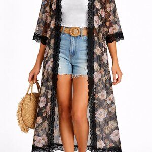 Boho Chic Coquette Floral Romantic Summer Torrid Hippie Long Kimono [size 1/2]